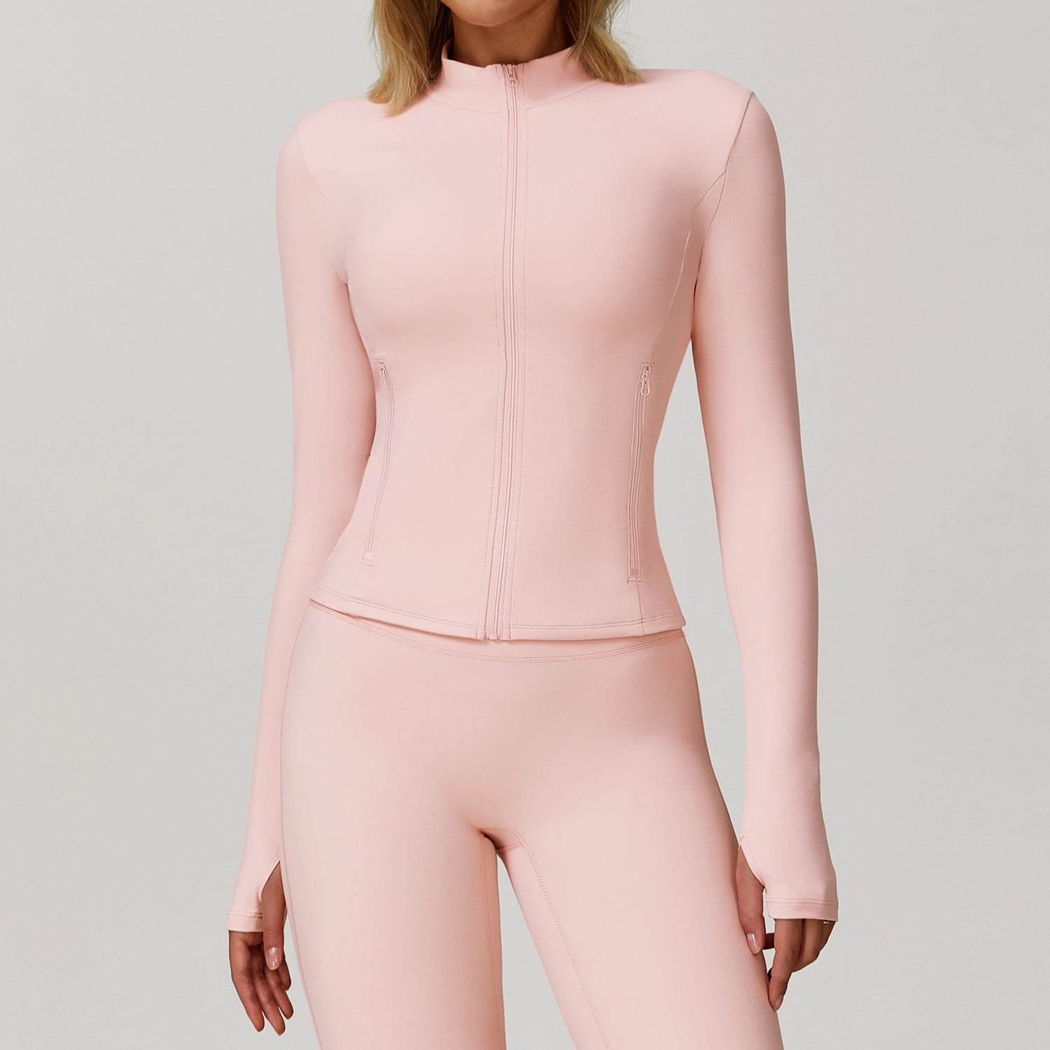 Zip Up Workout Jacket Long Sleeve Athletic Coat with Pockets
