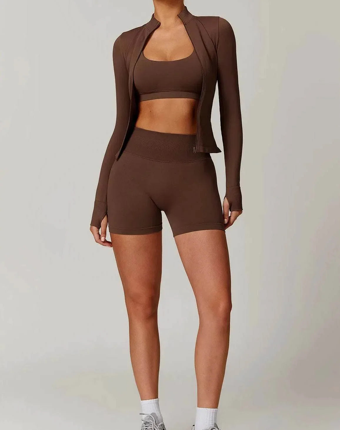 Seamless Sports Clothing Set - Coffee Brown