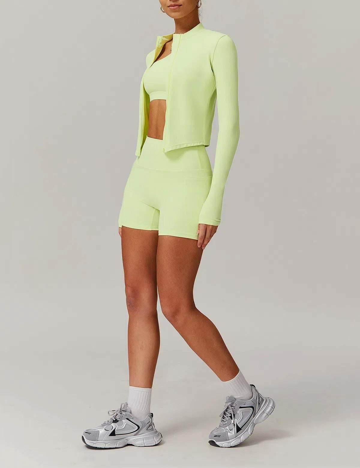 Solid Yoga Set With Sports Jacket and Short