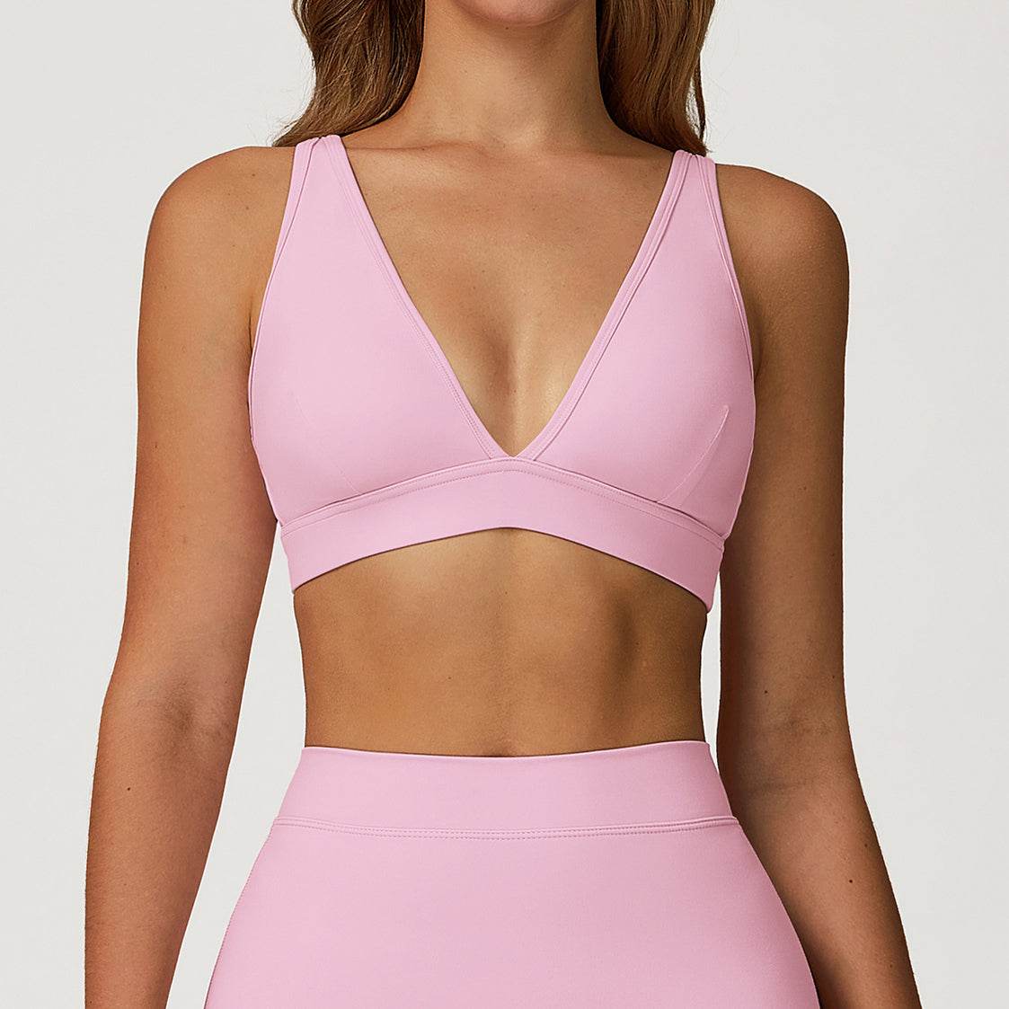 Deep V-Neck Sports Bra with Removable Bra Pad