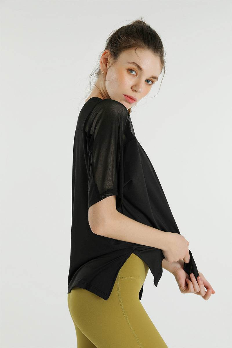 Mesh Splicing Short Sleeve Sports Loose T-Shirts