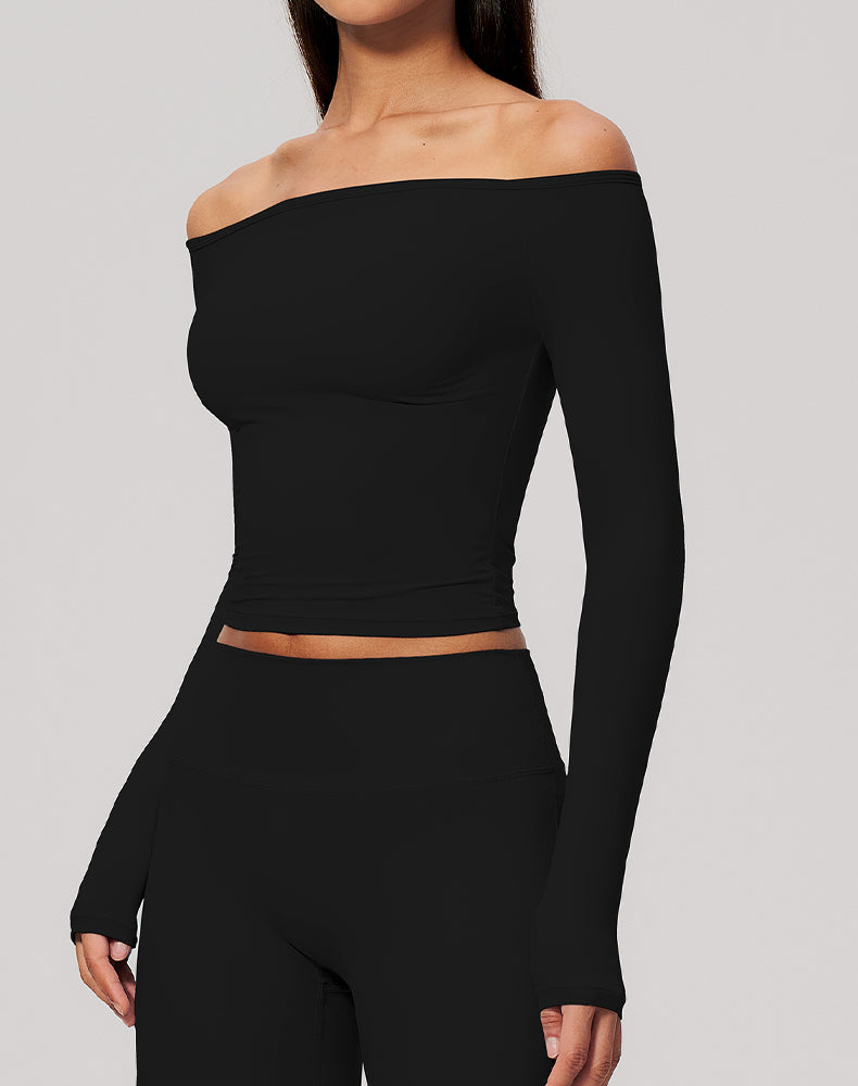 Off Shoulder Long Sleeve Sports T-Shirts