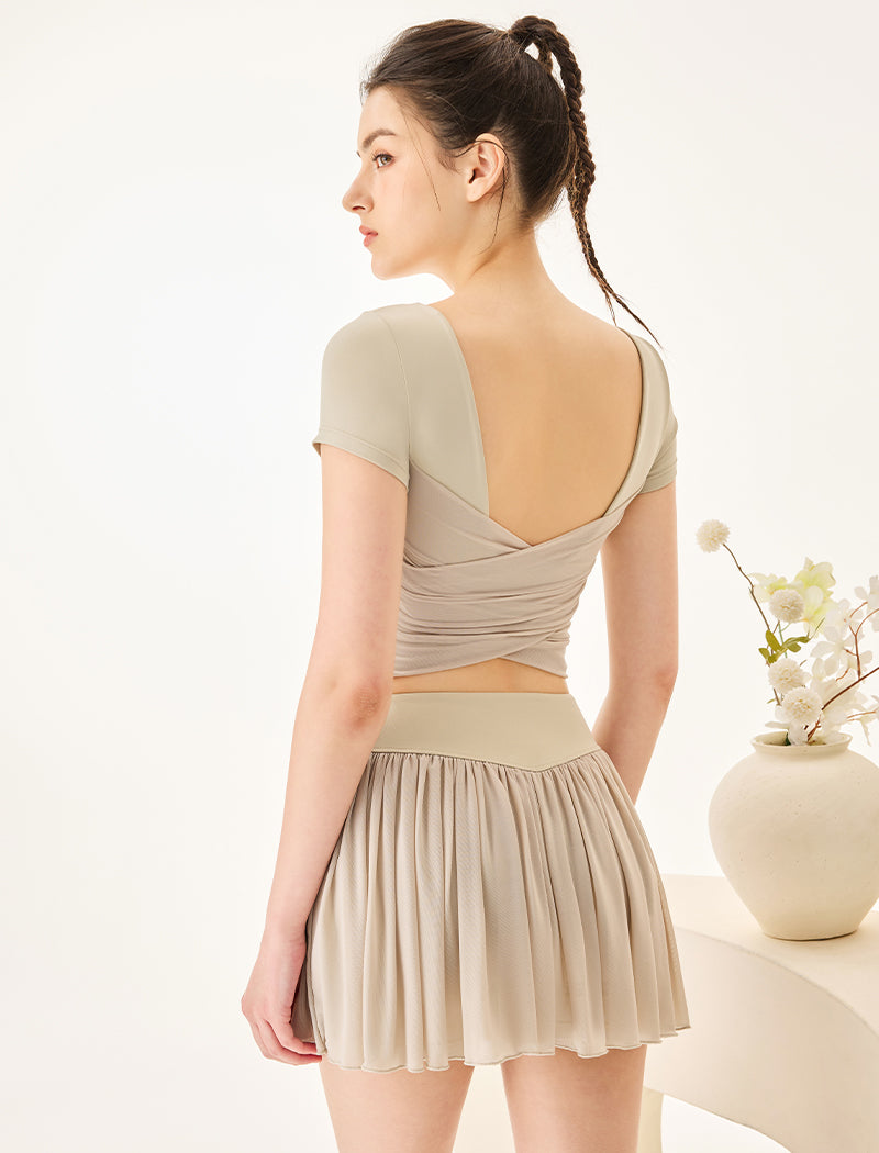 Activewear Set with Short Sleeve Crop T-Shirt and Skirt -