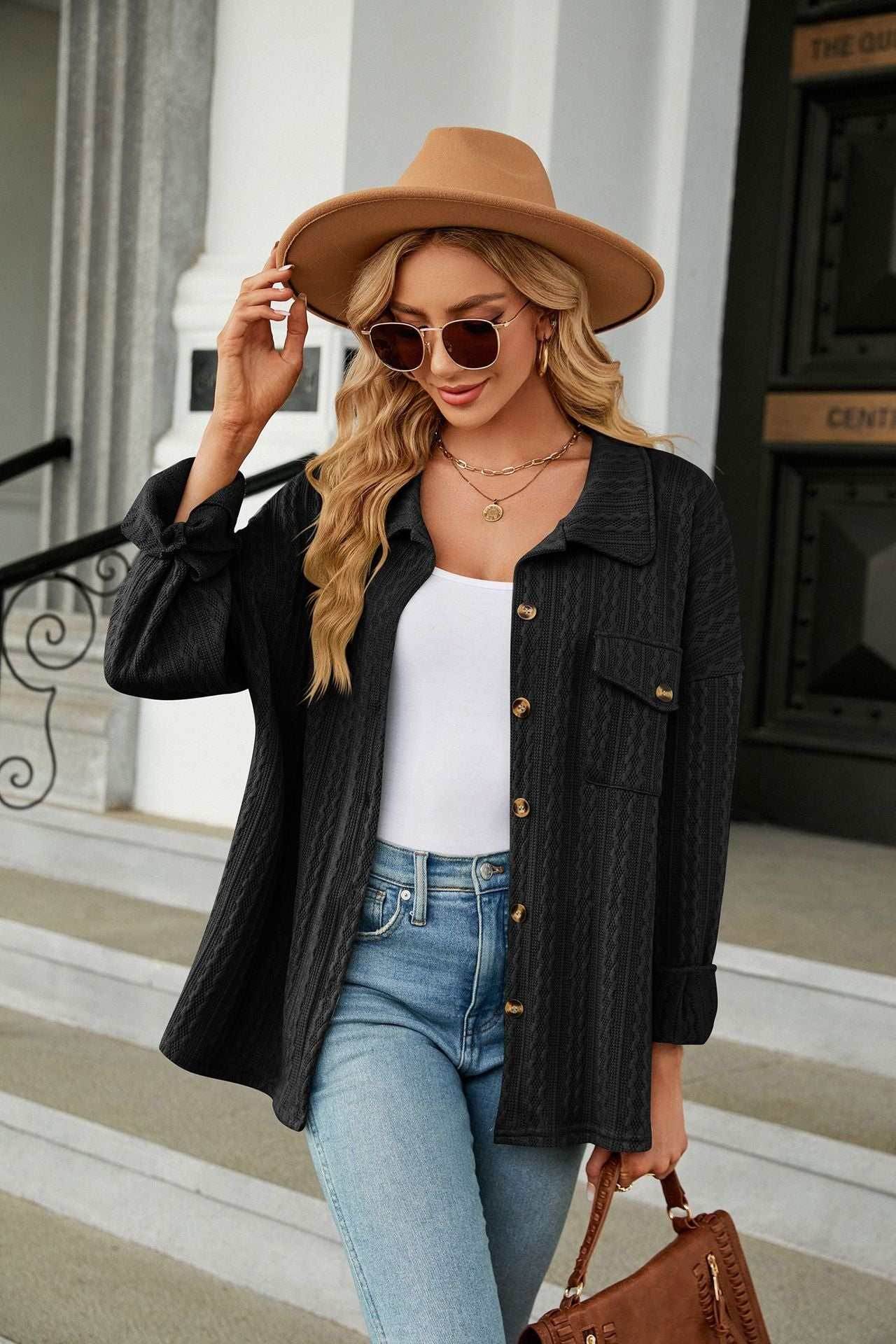 Casual Long Sleeve Button Down Shirt Coat