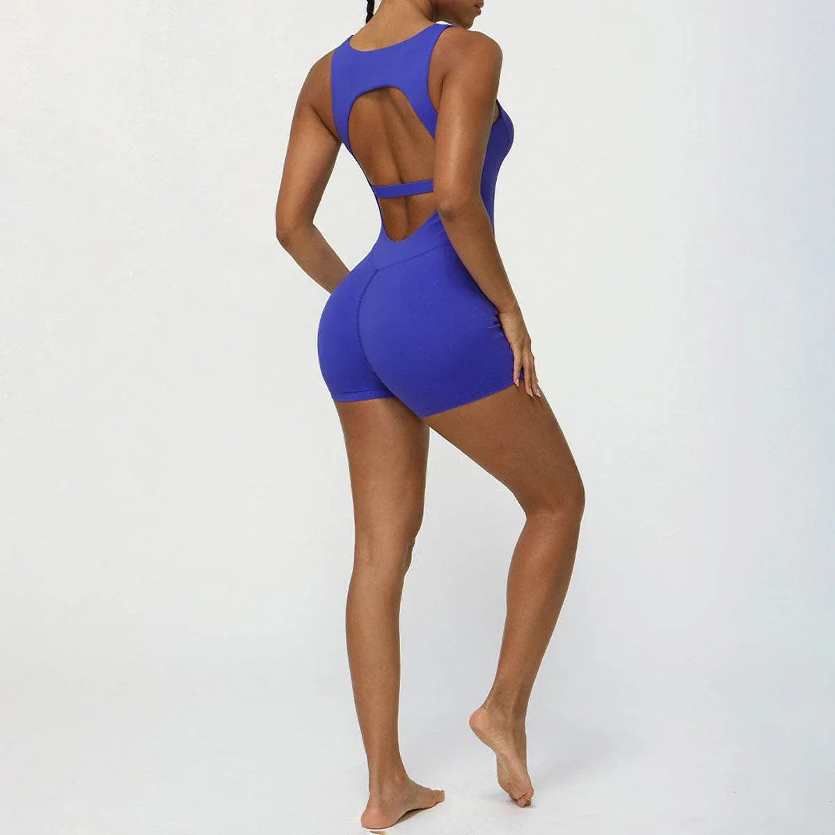 Hollow Back One Piece Workout Short Jumpsuit -