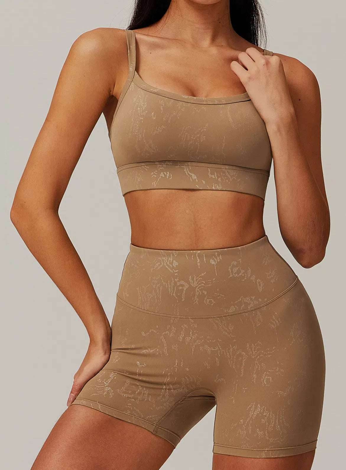 Sports Bra With Gold Blocking Pattern