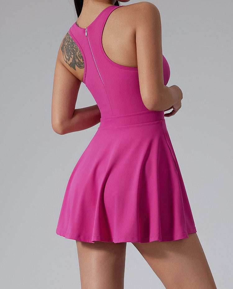One Piece Sleeveless Tennis Dress With Shorts -