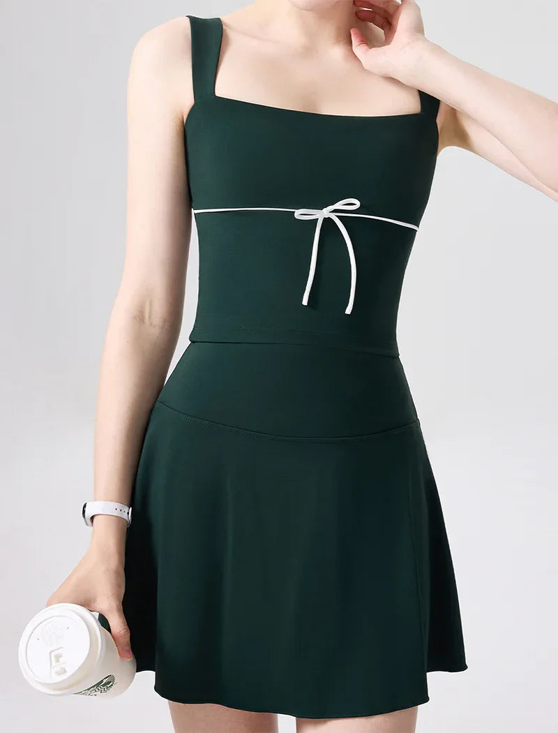 Color Blocked Tennis Sets with Open Back Tank Top and Skirt -