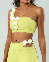 One Shoulder Yoga Bra With Flowers