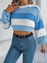 Colorblock Lantern Sleeve Crop Pullover Sweater