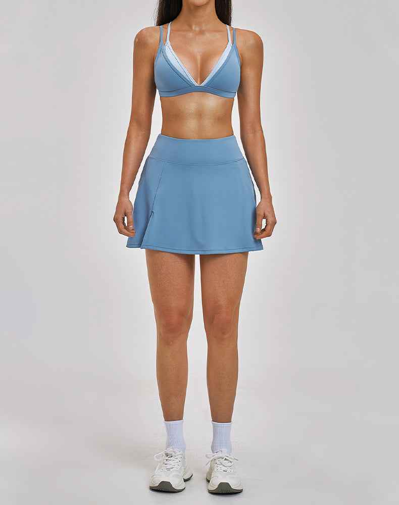 Tennis Sets with Fake Two Piece Sports Bra and Mini Skirt