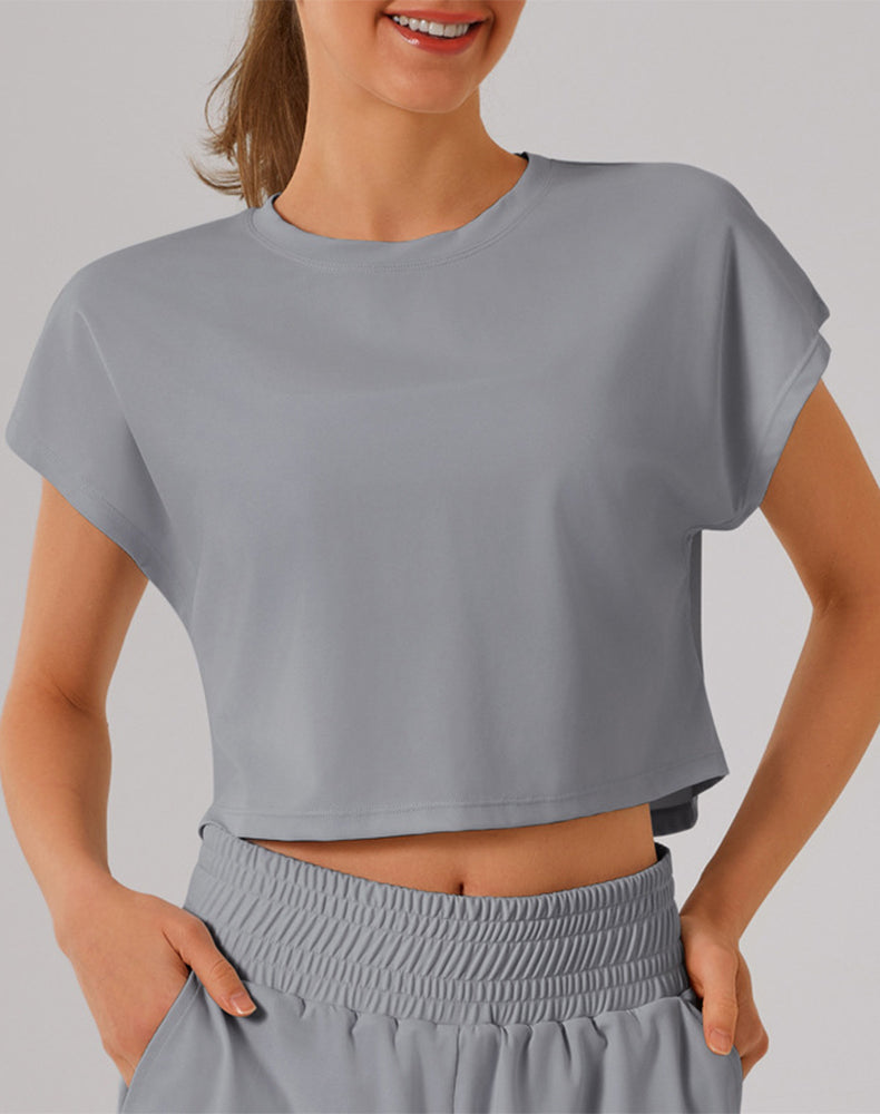Crewneck Loose Crop Tops Batwing Short Sleeve T-Shirts