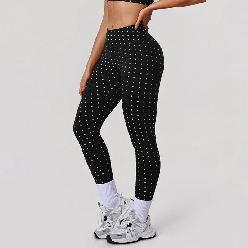 Silver Polka Dot Yoga Leggings High Waisted Workout Pants -