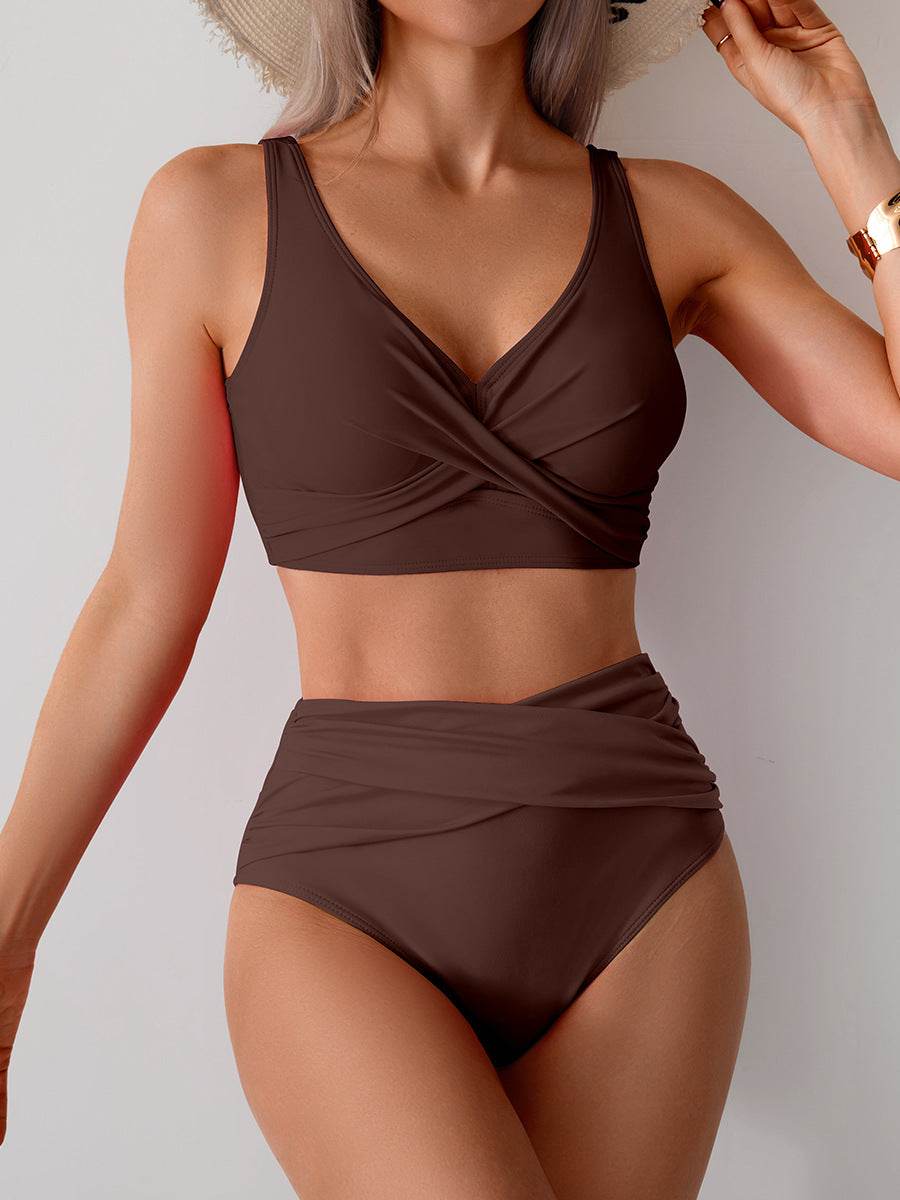 High Waisted Tummy Control Ruched Bikini Sets