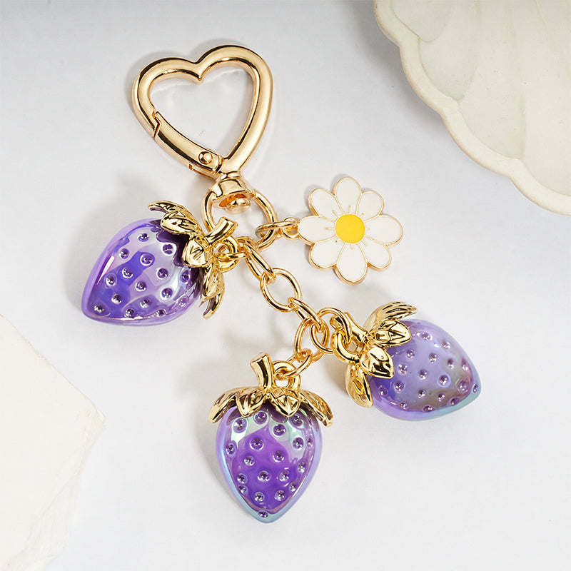 Cute Strawberry Keychain Bag Charm with Flower