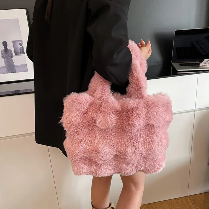 Fluffy Tote Bag Large Fur Winter Fuzzy Shoulder Handbag -