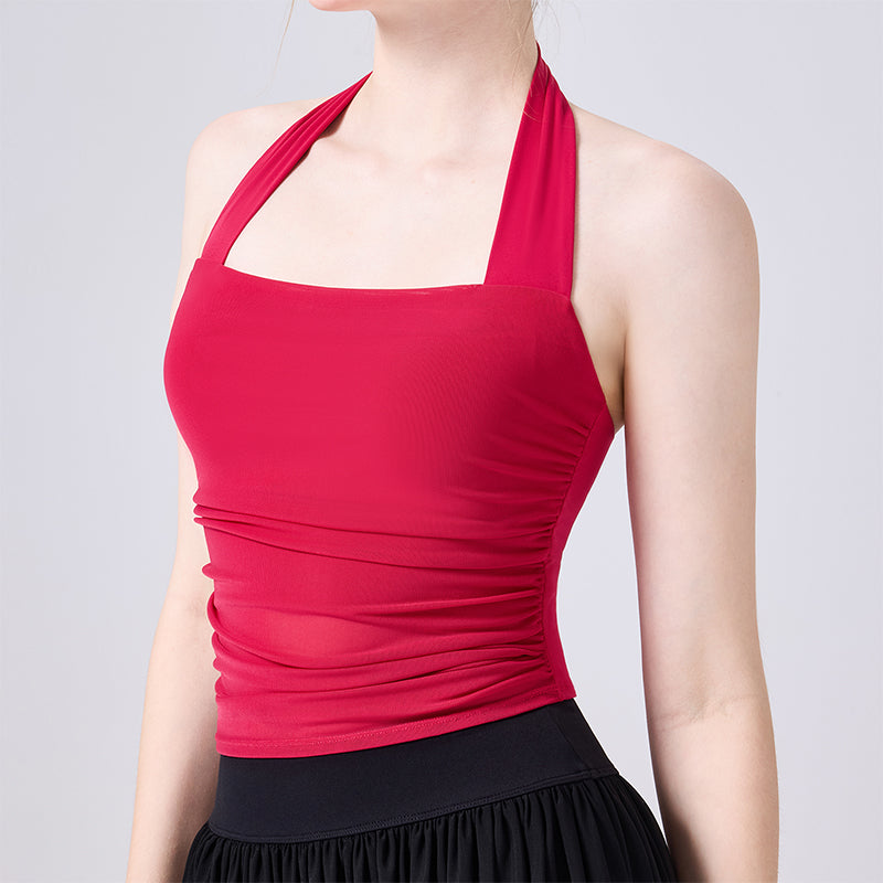 Halter Mesh Crop Tank Top Backless Slim Fit Sleeveless Shirt -