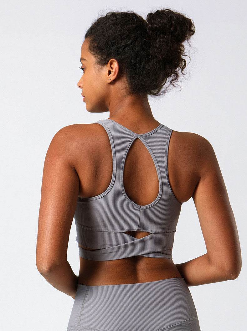 Cross Strap Design Threaded Sports Tank Yoga Bra