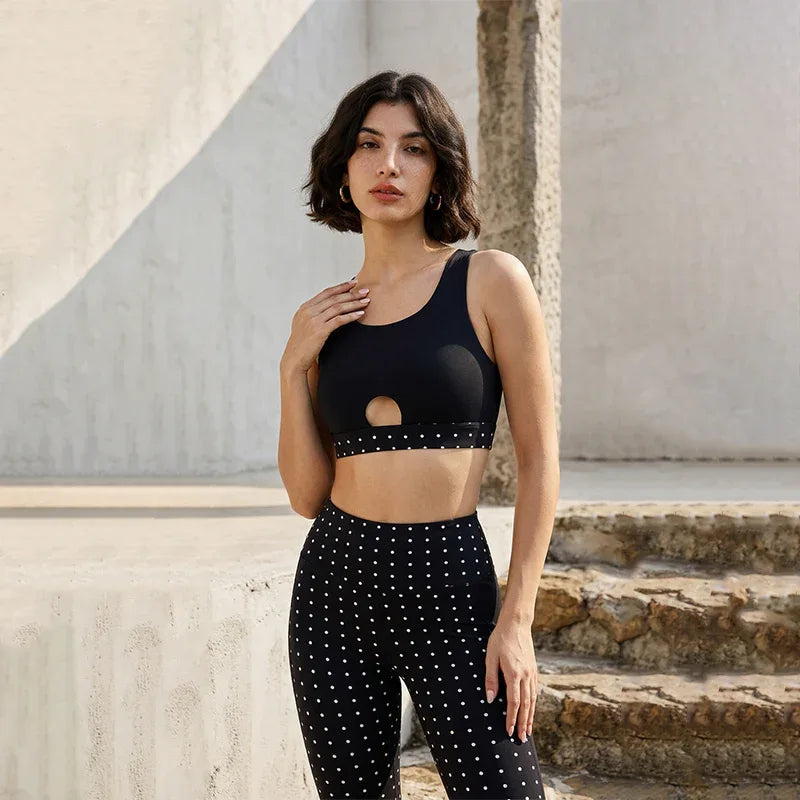 White Polka Dot Black Sport Bras Yoga Vest Crop Tank Top -