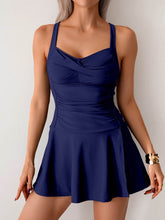 Crossover Ruched Skirt One Piece Swim Dress