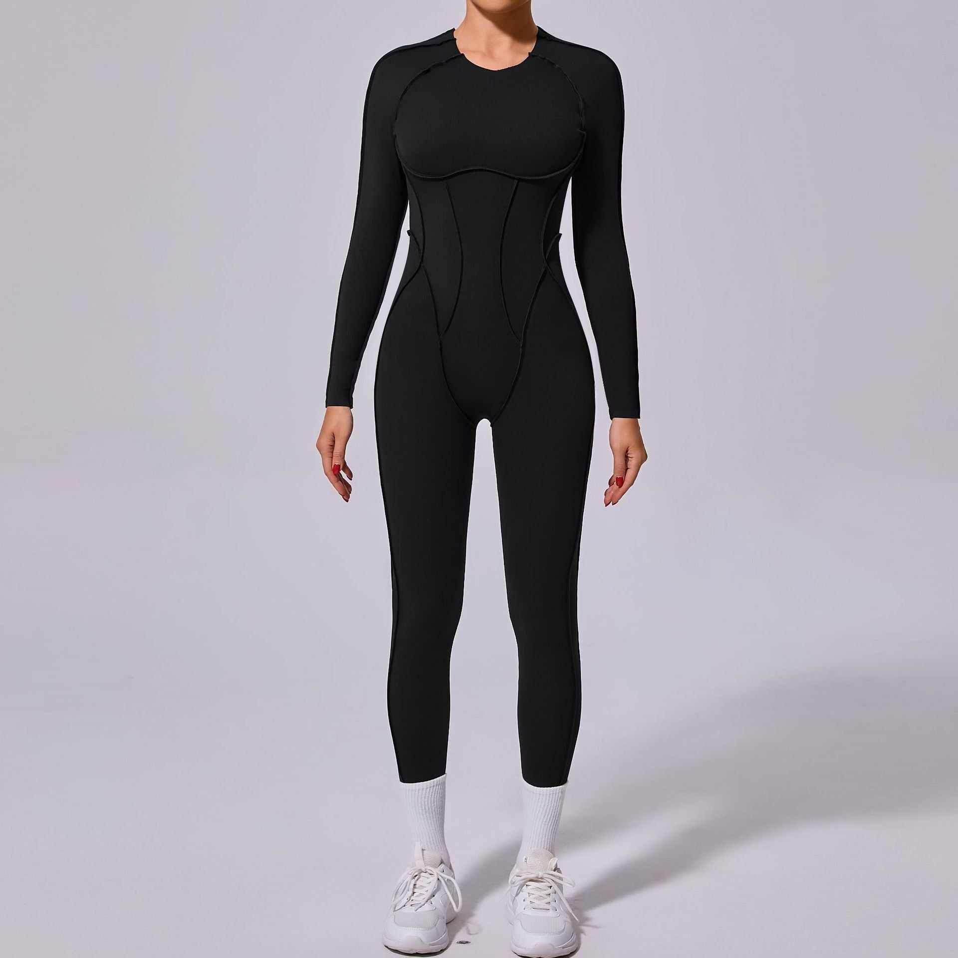 Long Sleeve Backless Yoga Jumpsuits - Black