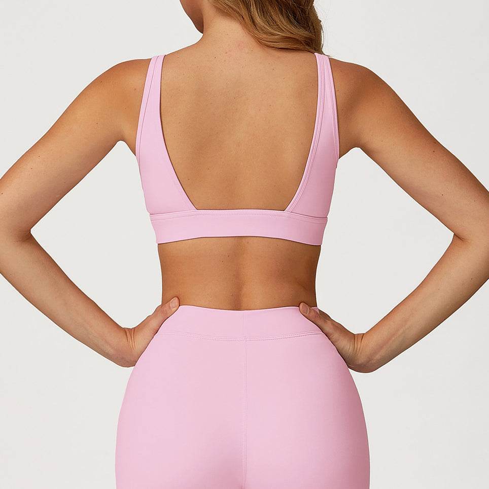 Deep V-Neck Sports Bra with Removable Bra Pad
