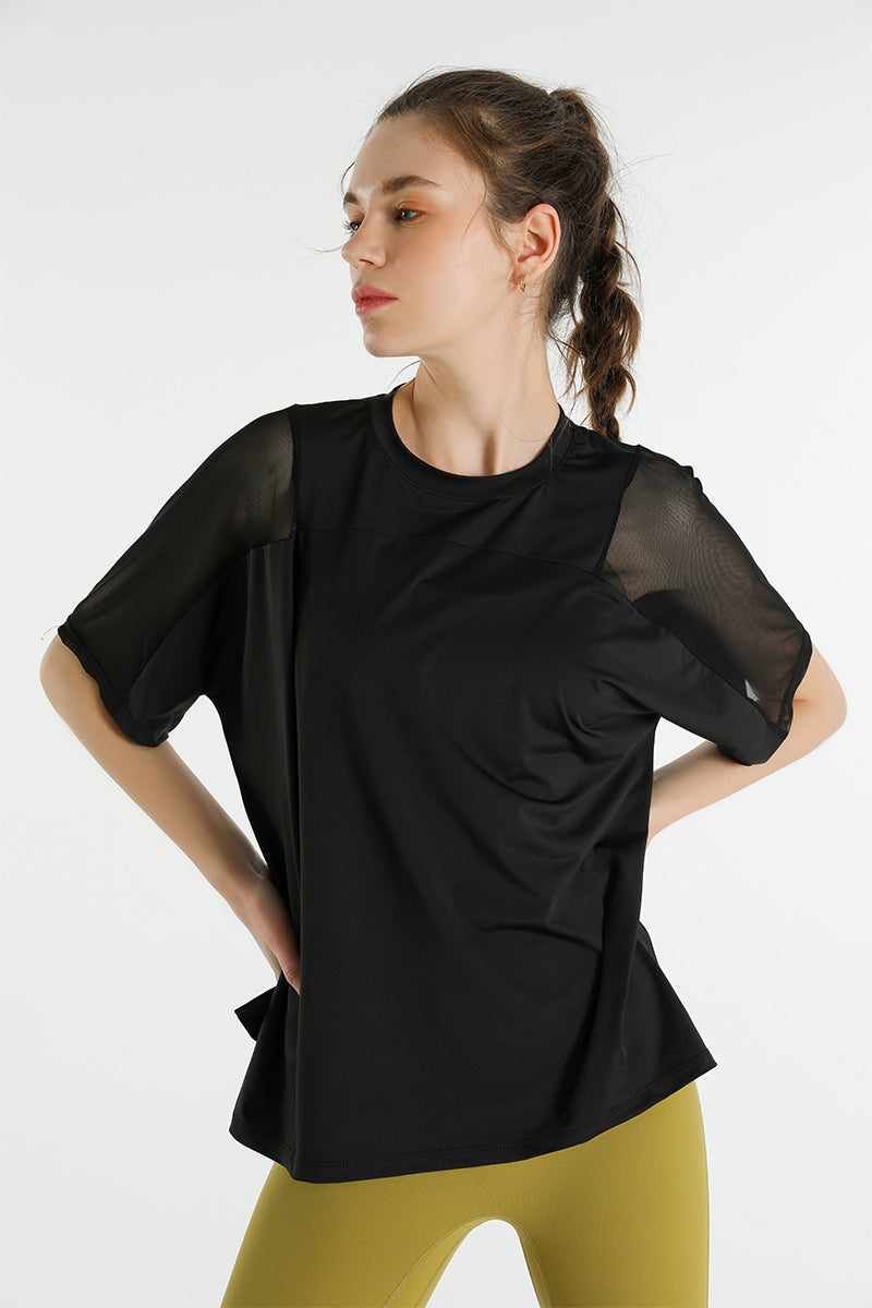Mesh Splicing Short Sleeve Sports Loose T-Shirts
