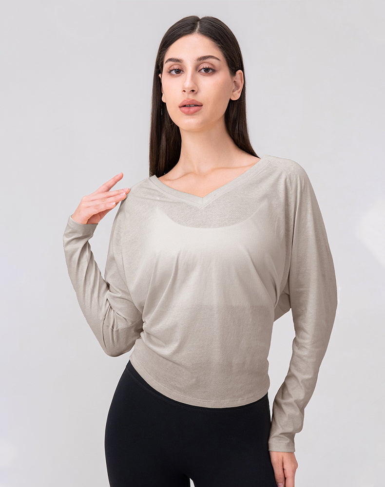 Tie Open Back Long Sleeve Mesh Yoga Tops