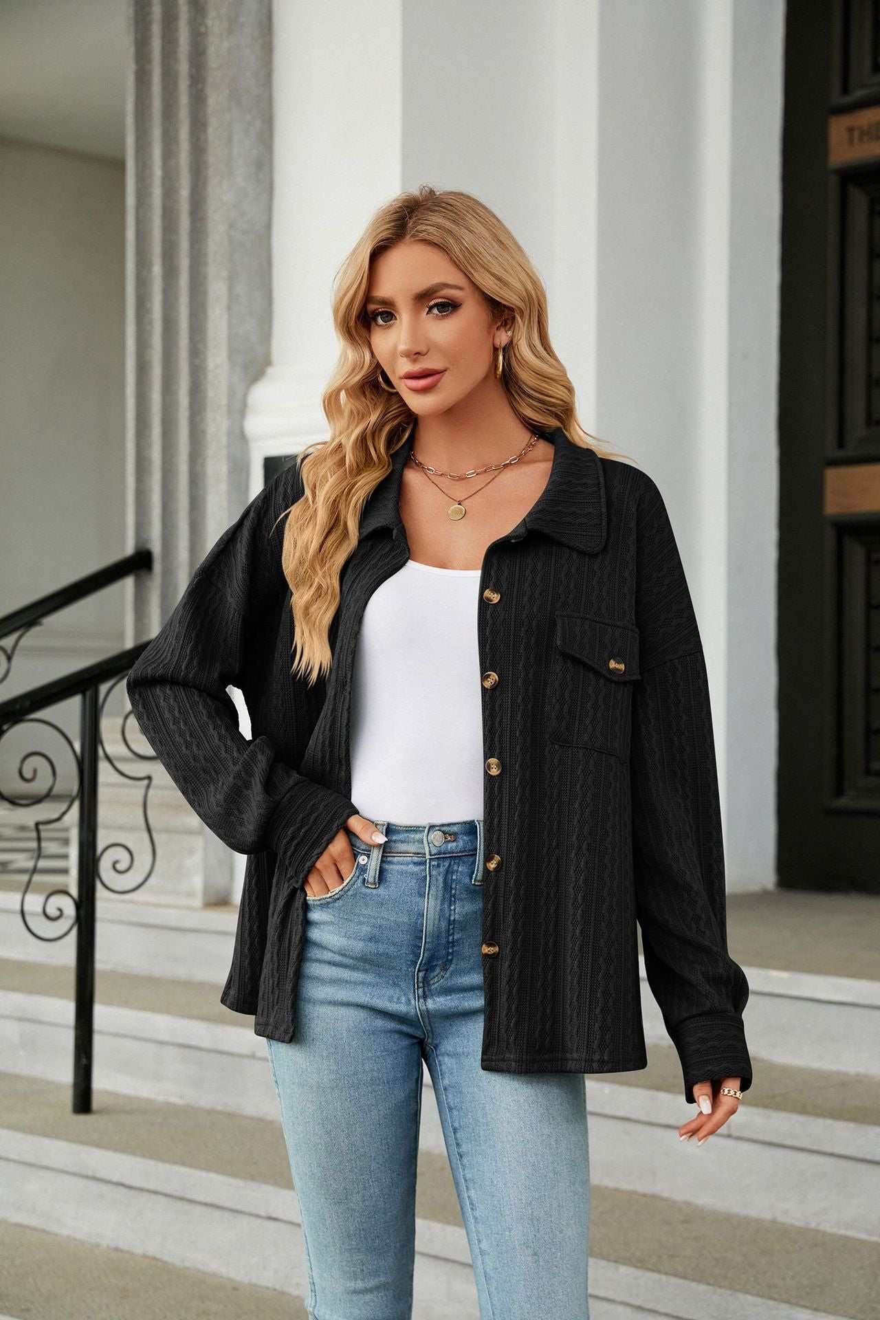 Casual Long Sleeve Button Down Shirt Coat