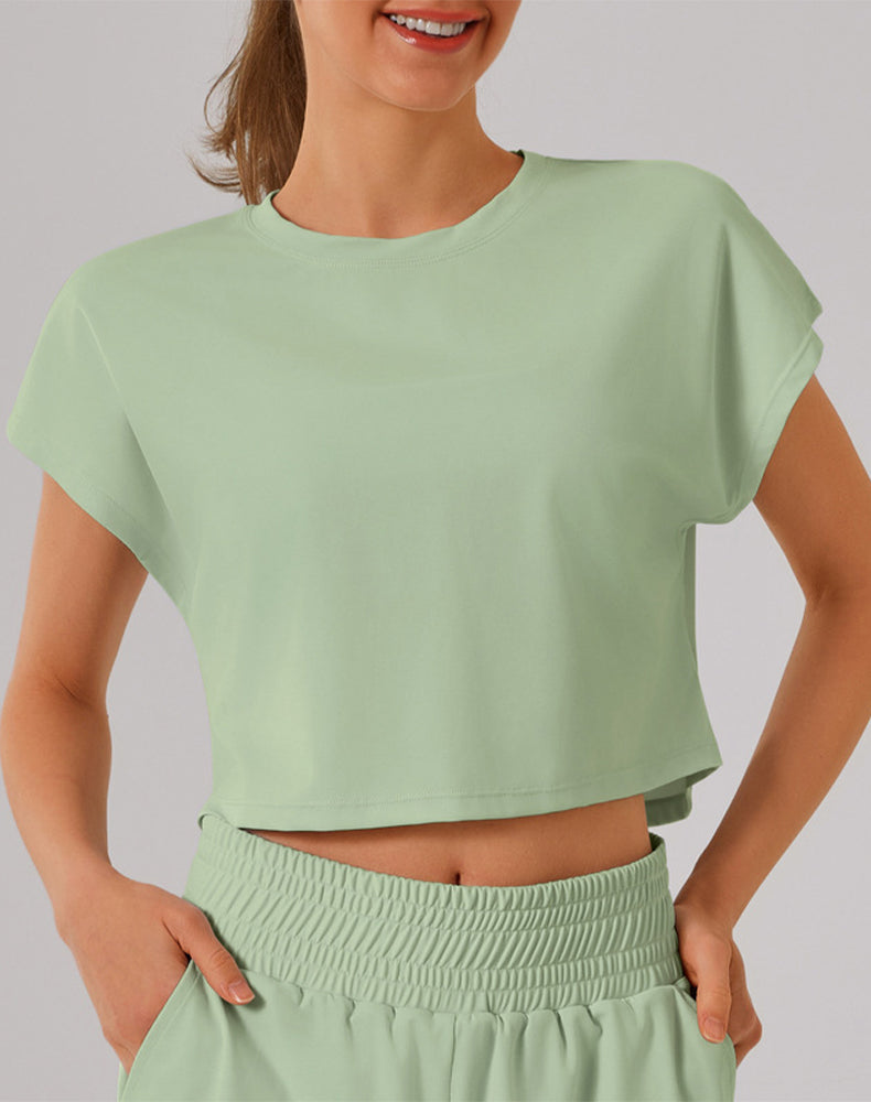 Crewneck Loose Crop Tops Batwing Short Sleeve T-Shirts