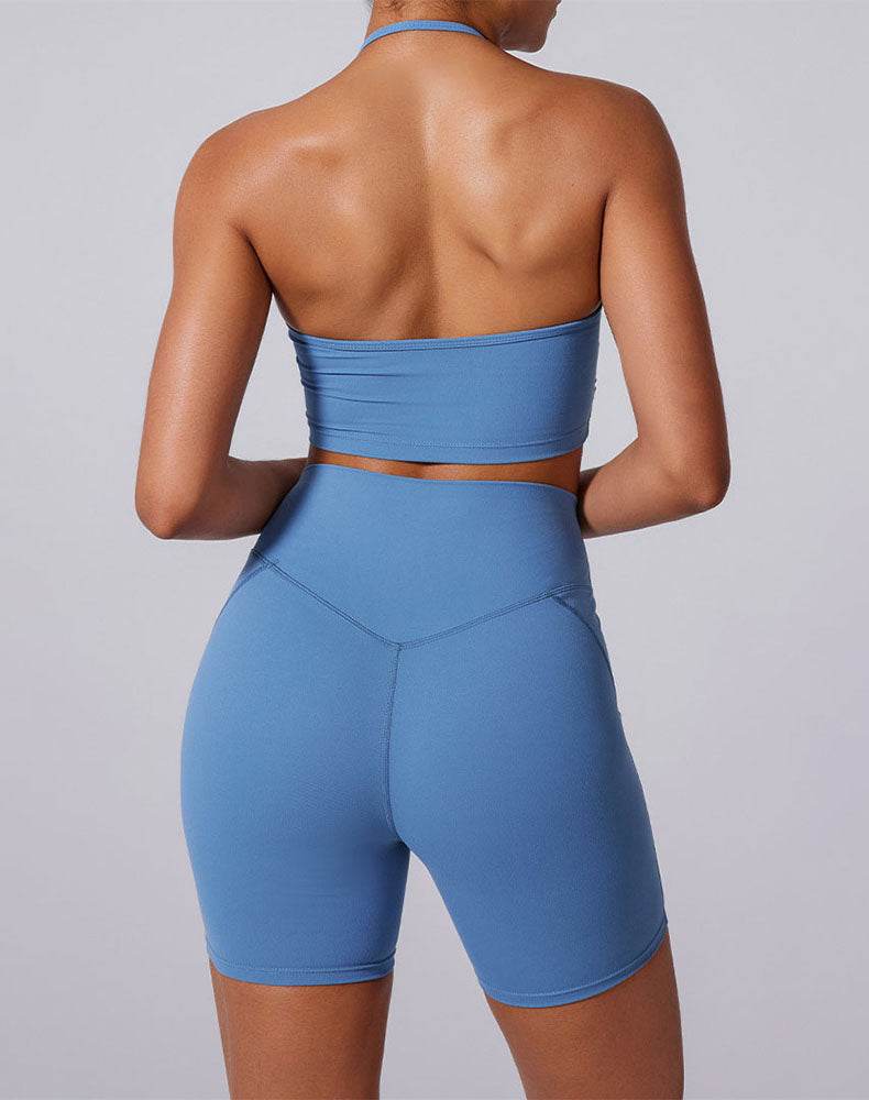 Halter Sports Tank Crop Tops with Removable Bra Pad