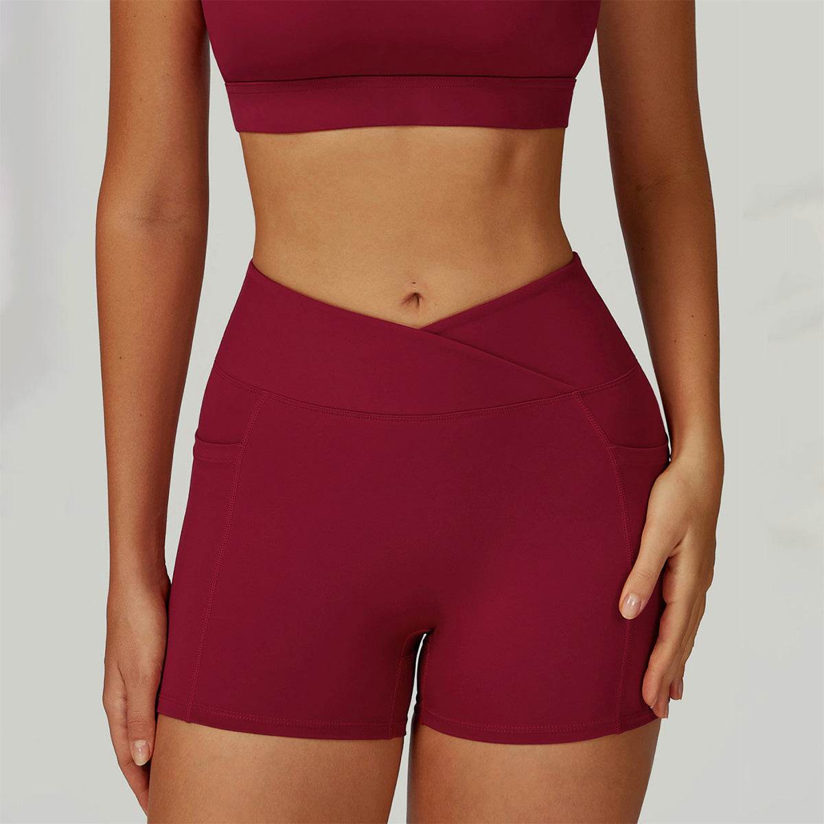 Cross Waist Yoga Shorts with Pockets