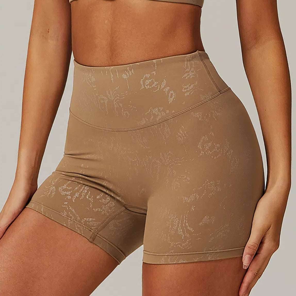 High Waist Yoga Short With Gold Blocking Pattern