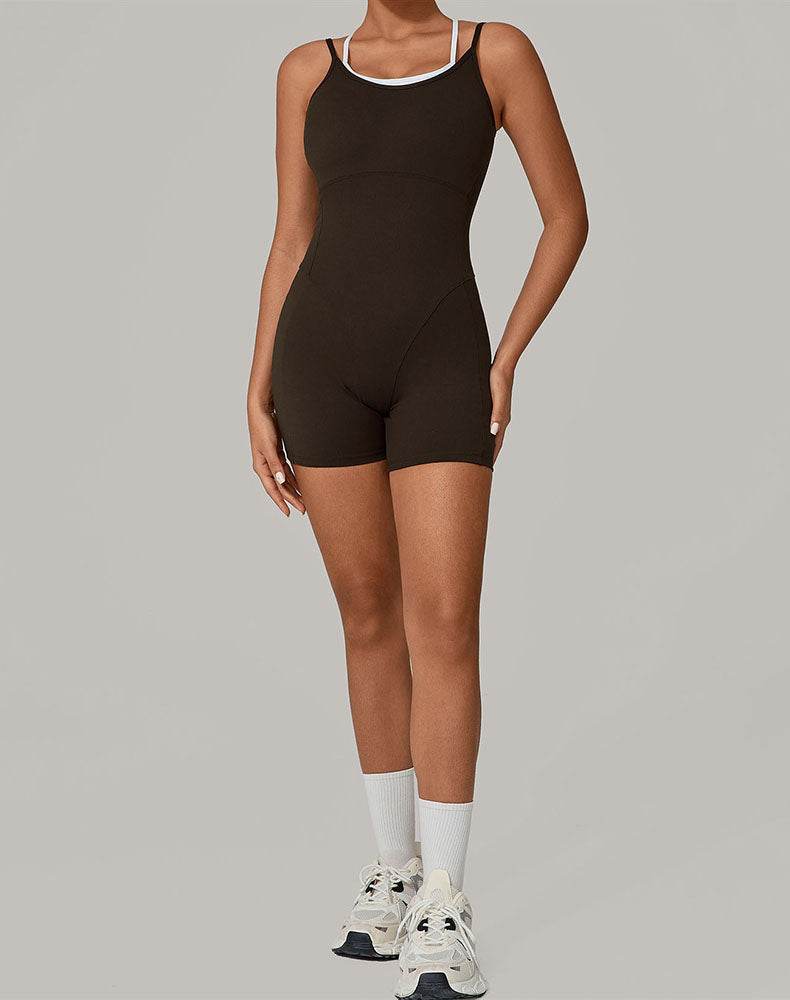 Fake Two Piece Short Bodysuit One Piece Athletic Jumpsuit