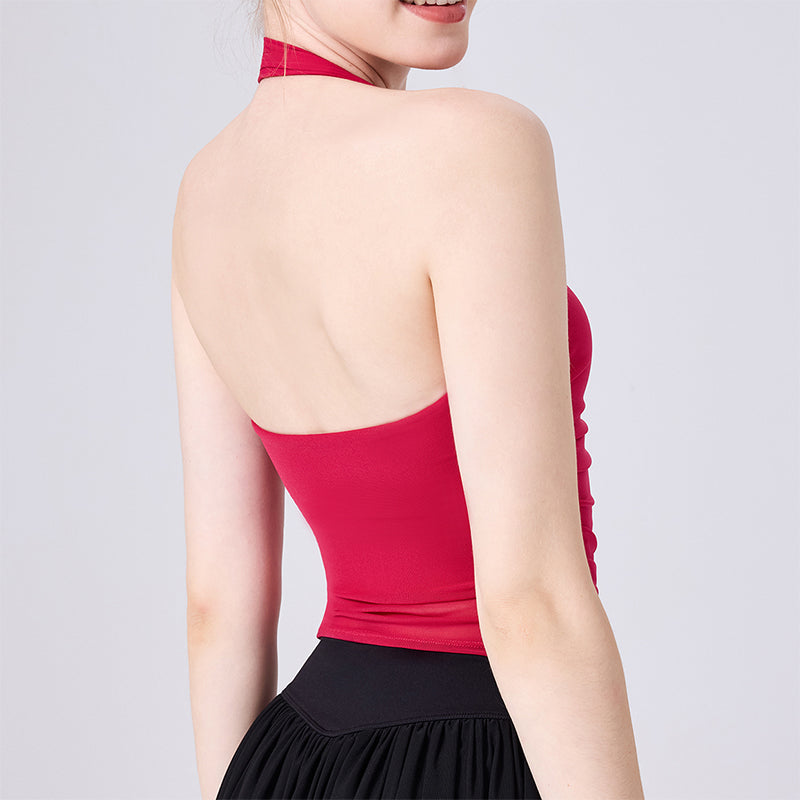 Halter Mesh Crop Tank Top Backless Slim Fit Sleeveless Shirt -