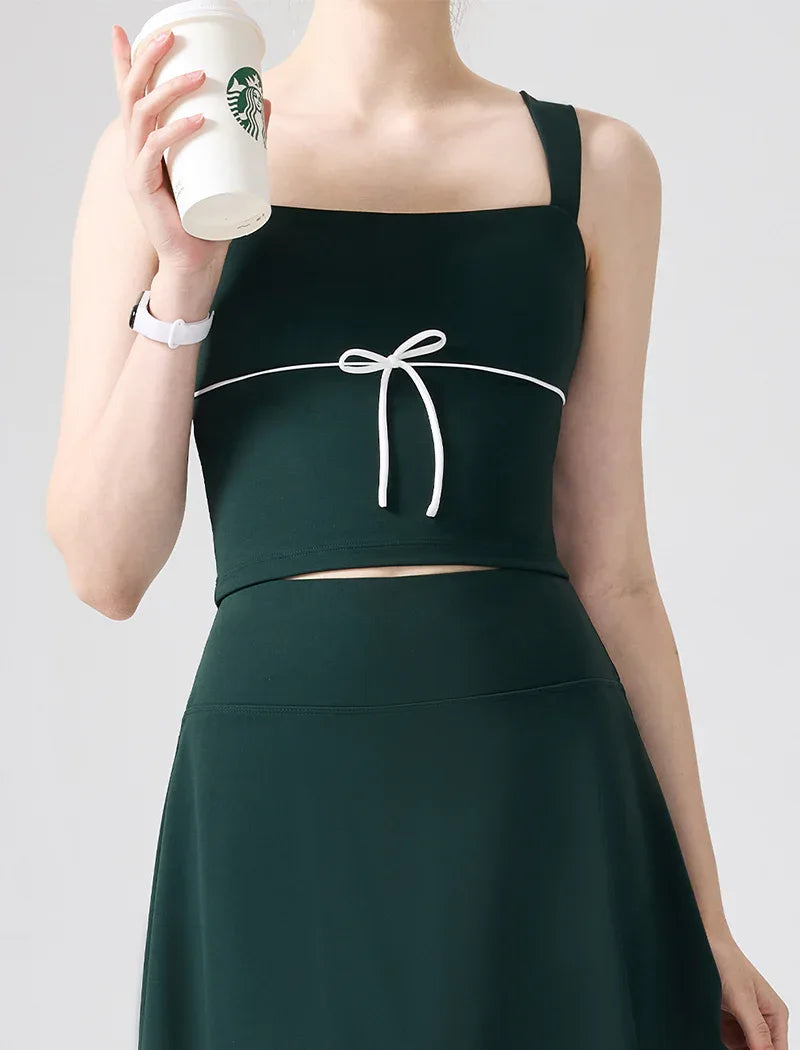 Color Blocked Tank Top Open Back Shirt with Built-in Bra Pad -