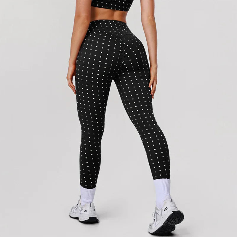 Silver Polka Dot Yoga Leggings High Waisted Workout Pants -