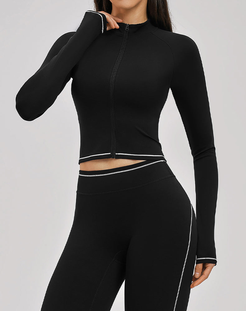 Zip Up Crop Jacket Cropped Long Sleeve Athletic Tops