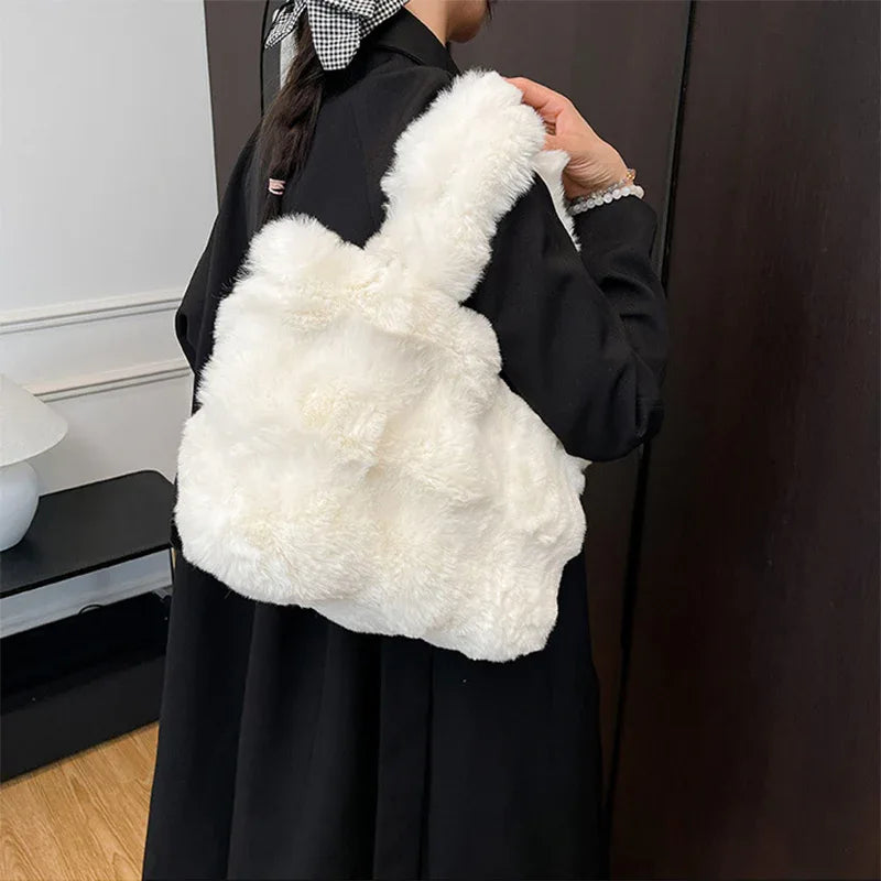 Fluffy Tote Bag Large Fur Winter Fuzzy Shoulder Handbag -
