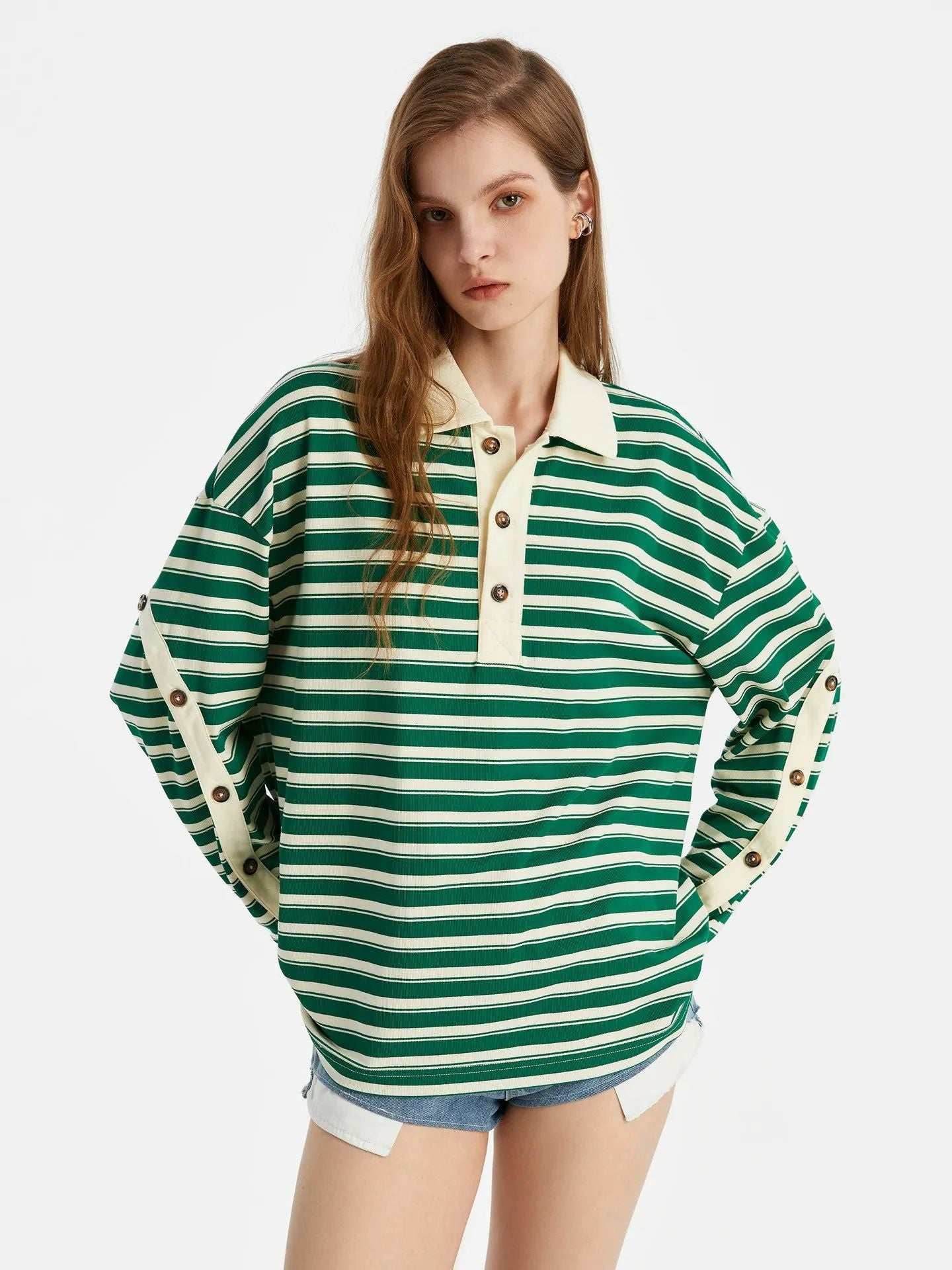 Striped Long Sleeve Casual Polo Shirt