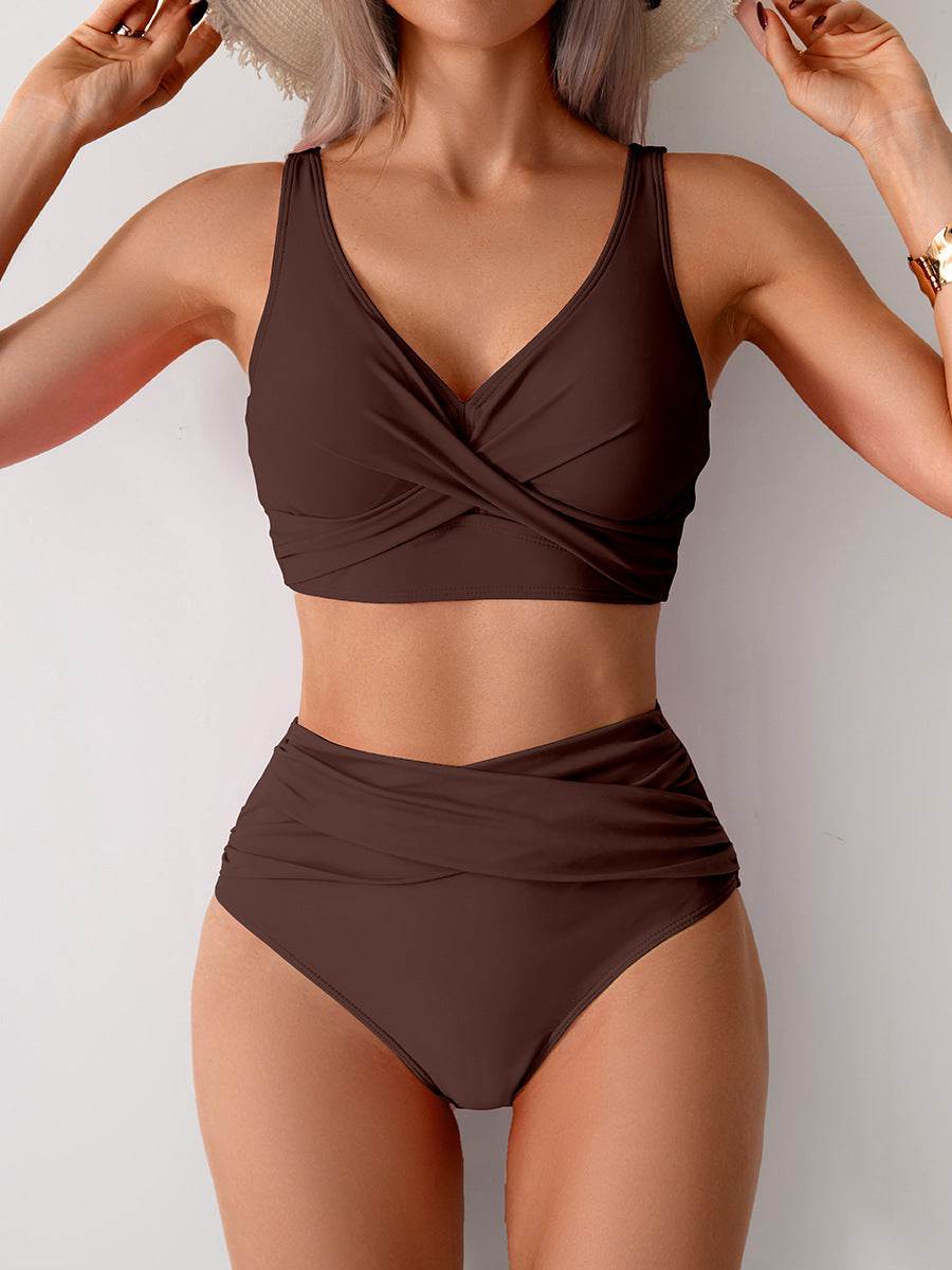 High Waisted Tummy Control Ruched Bikini Sets