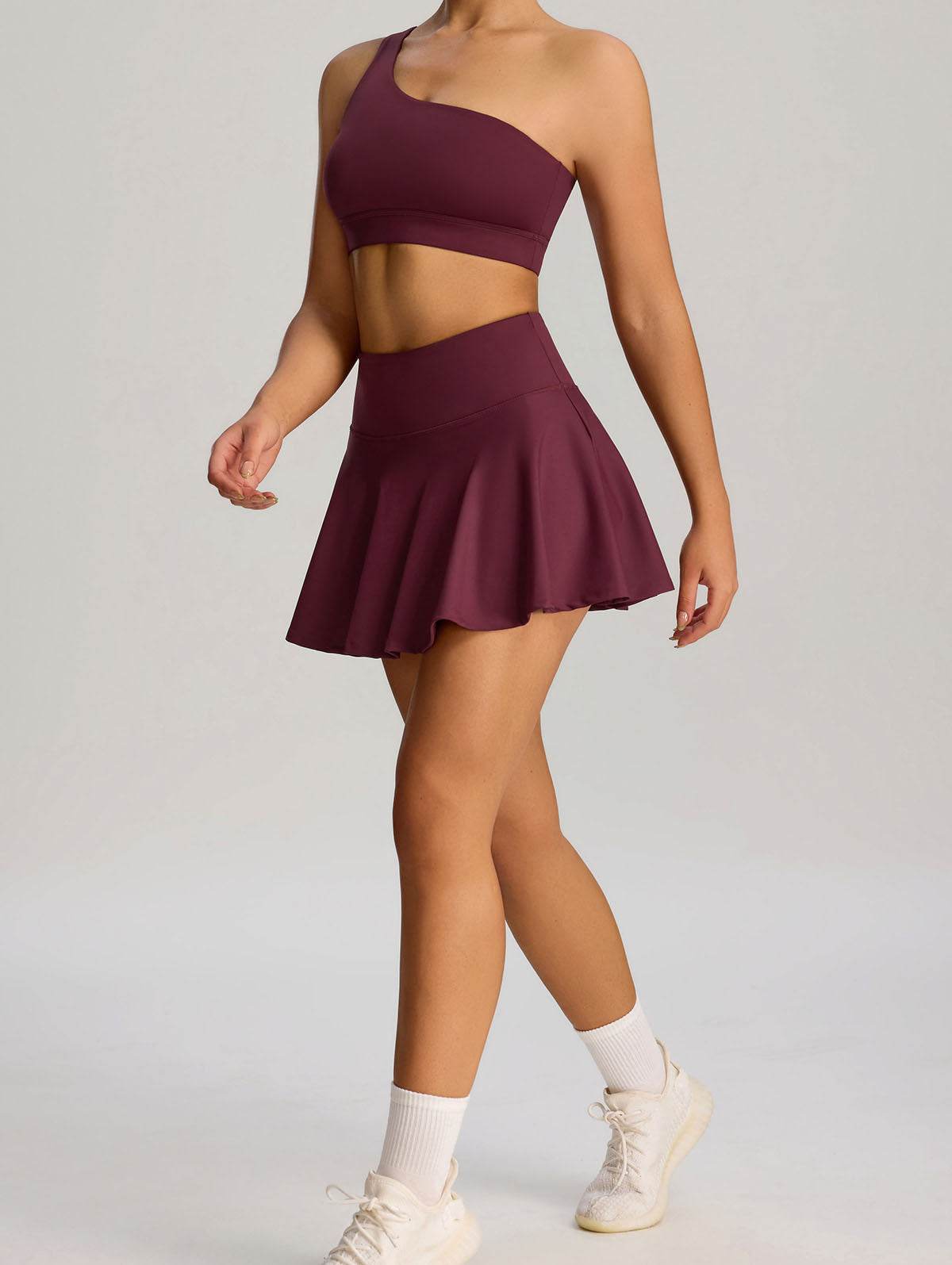 Sport Wear Set with One Shoulder Strap Bra and Skirt