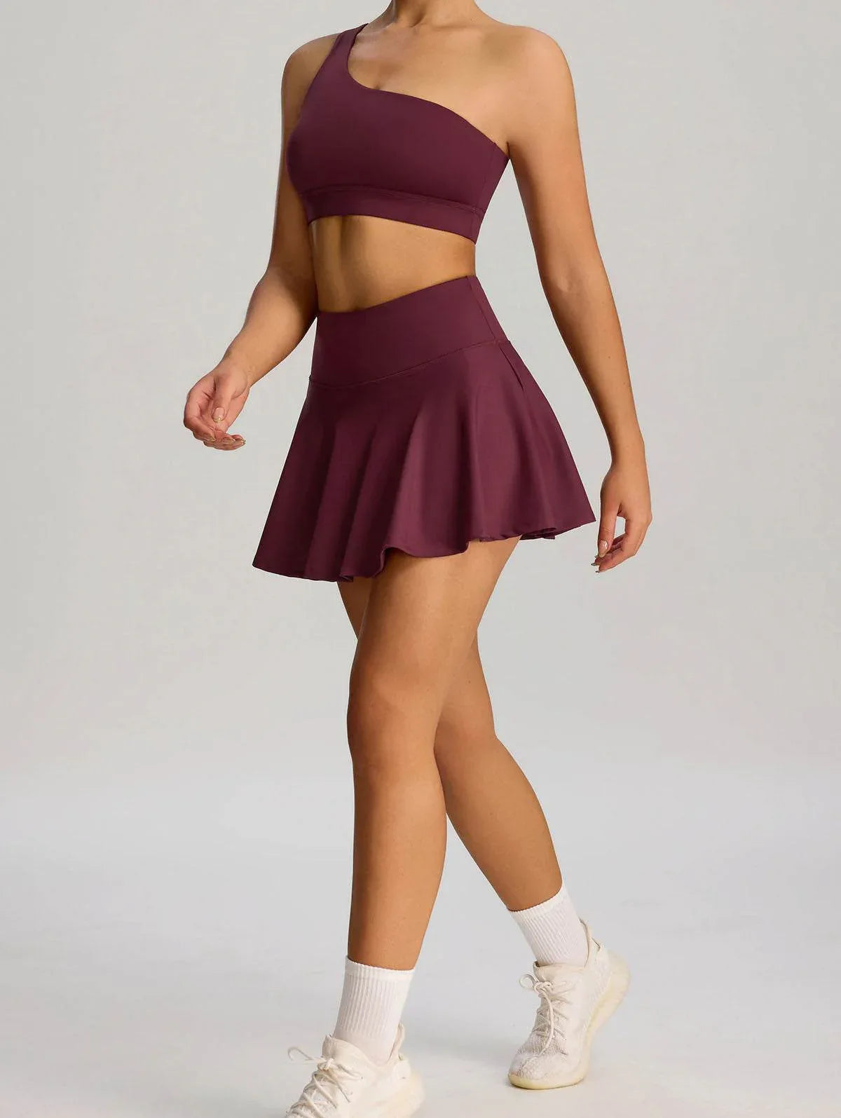 Sport Wear Set with One Shoulder Strap Bra and Skirt -