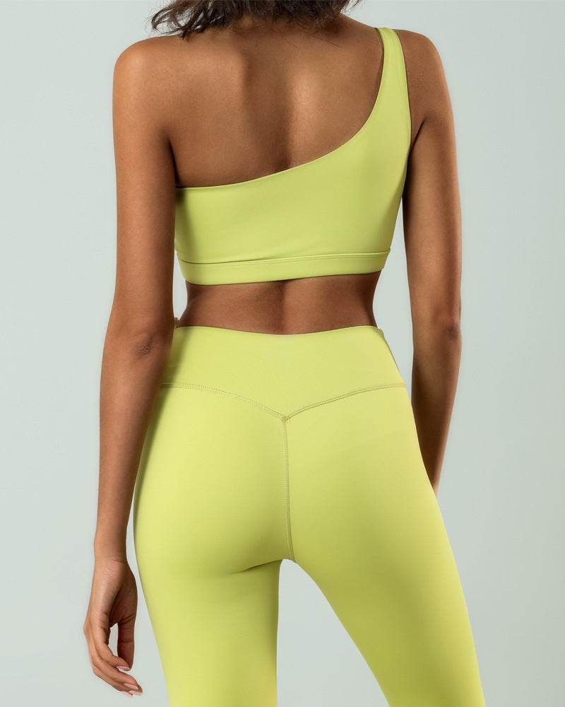 One Shoulder Yoga Bra With Flowers