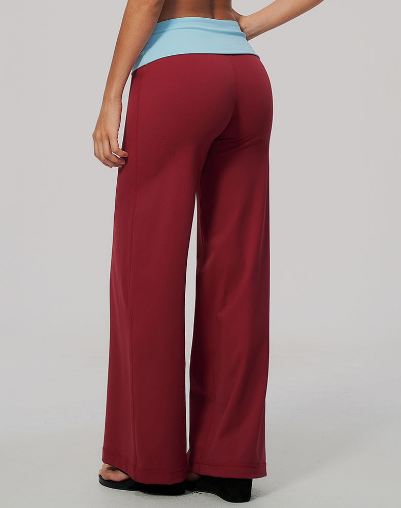 Color Block Fold Over Wide Leg Yoga Flare Pants
