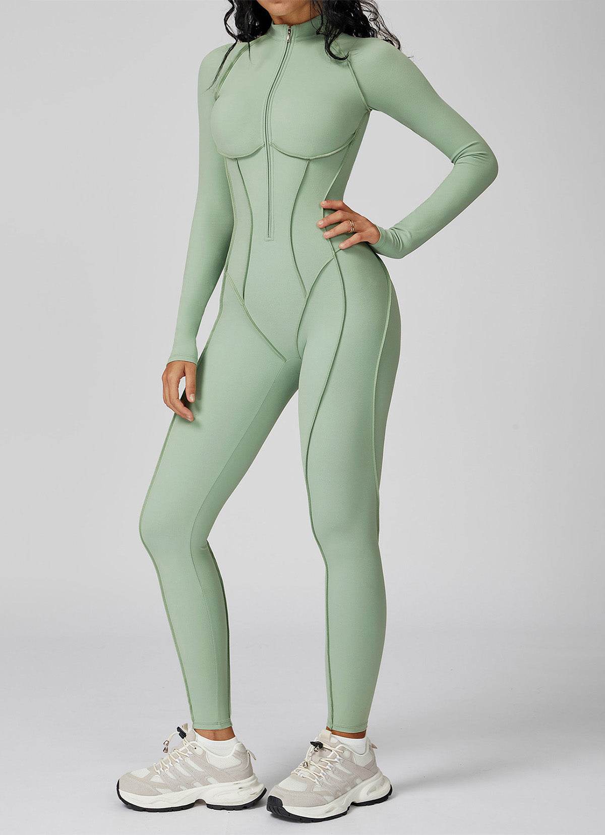 Long Sleeve Zip Front Sport Jumpsuits One Yoga Rompers