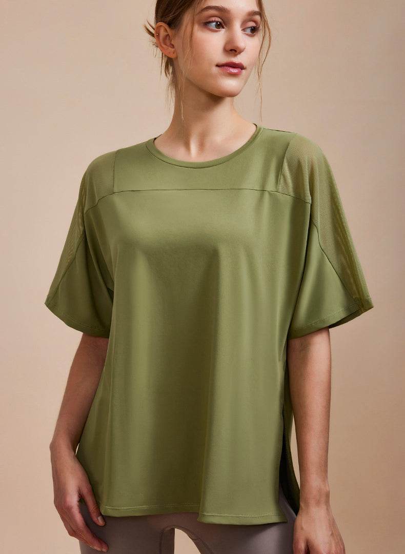 Mesh Splicing Short Sleeved Sports Loose T-Shirt