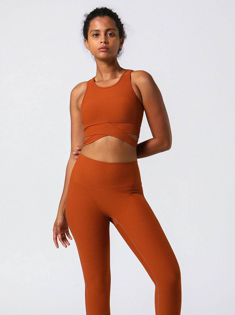 Cross Strap Design Threaded Sports Tank Yoga Bra