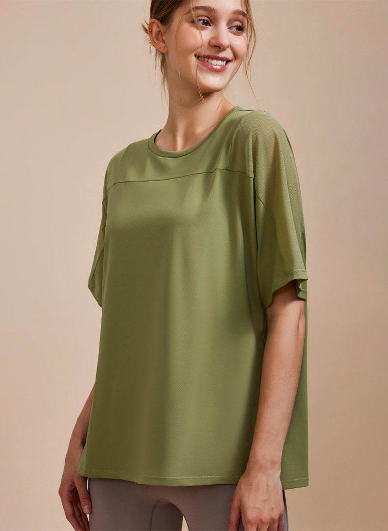 Mesh Splicing Short Sleeved Sports Loose T-Shirt