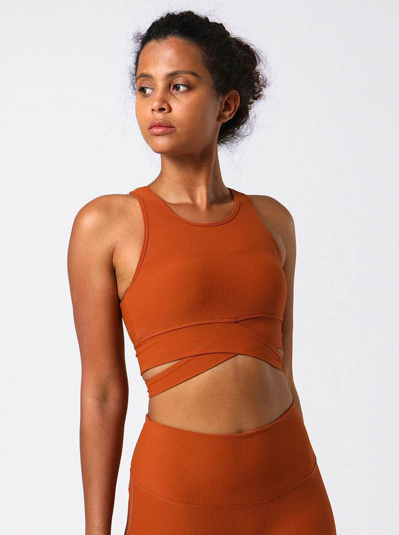 Cross Strap Design Threaded Sports Tank Yoga Bra